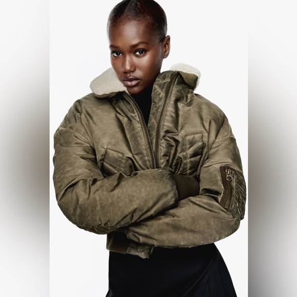 ZARA ~ DISTRESSED EFFECT NYLON BOMBER Jacket - Picture 6 of 17